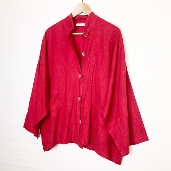 Bryn Walker Red linen button, down shirt, jacket - Picture 9 of 9